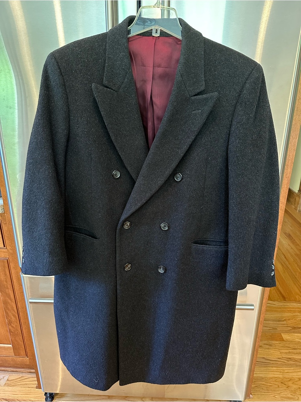 Classic Men’s Double-Breasted Charcoal Gray Cashmere Blend Overcoat
